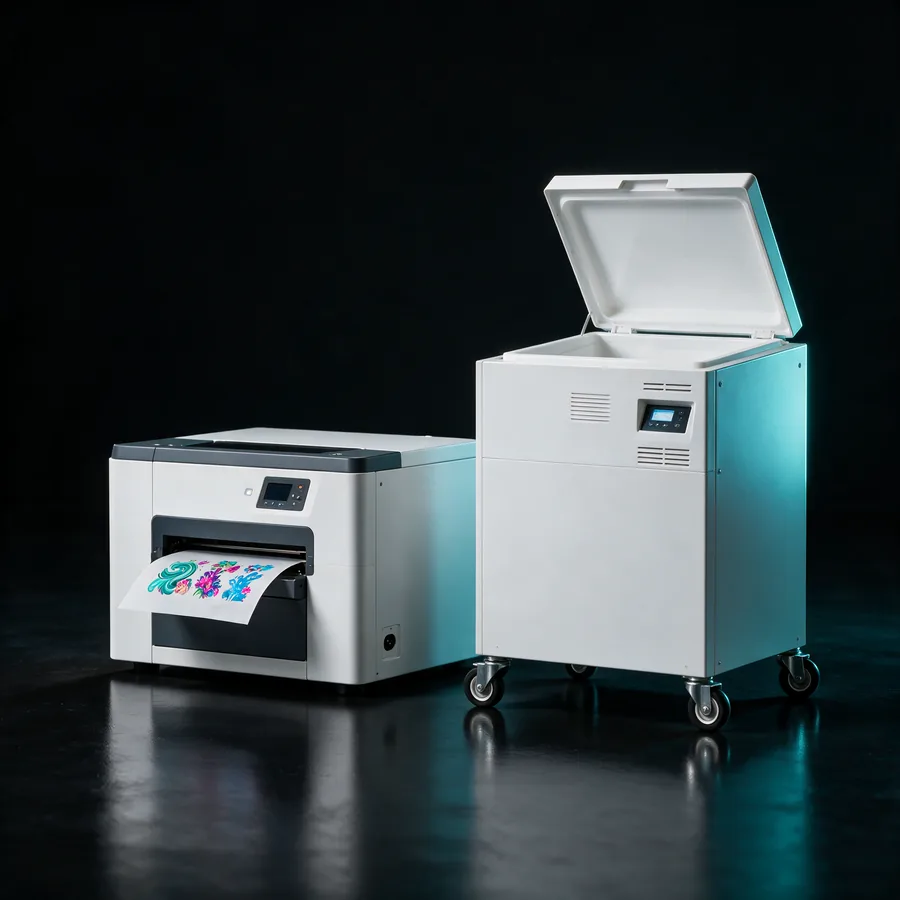 Direct-to-film printer with powder shaker unit
