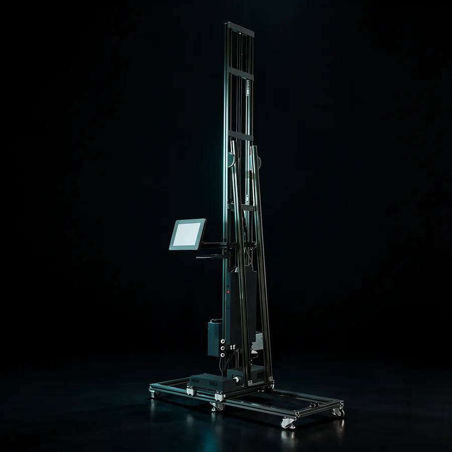 Track-mounted wall printing machine on a wheeled gantry